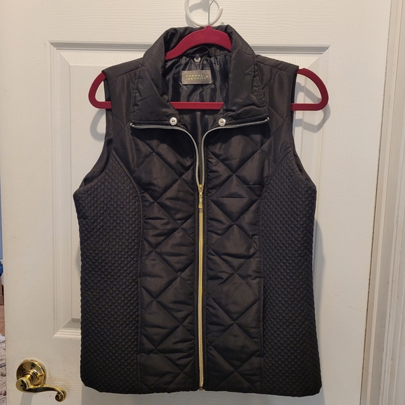 Quilted Vest with Detachable Leopard Faux Fur Collar Front Scandi Girl Small - Picture 3 of 8